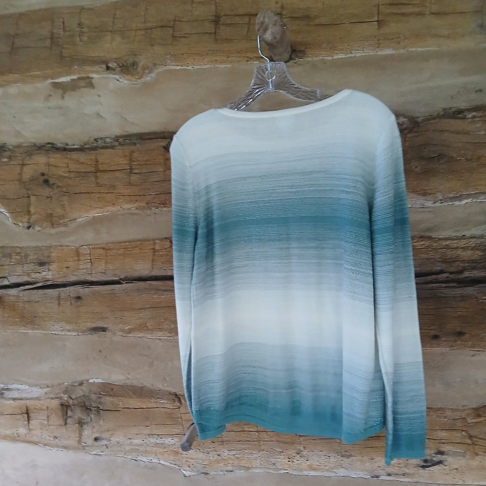 Chico's White & Green Ombre Boat Neck Sweater Medium - Picture 5 of 8